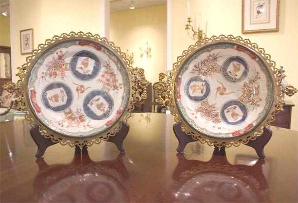 Pair of Gilt-Bronze Mounted Imari Plates
