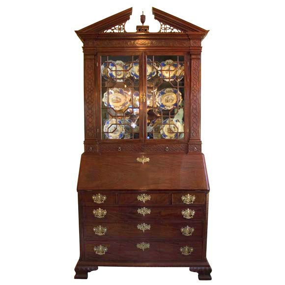 Exquisite "Chinese" Chippendale-Design Bureau Bookcase For Sale