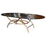 Leather Wrapped Oval Coffee Table
