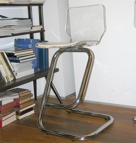Pair of Chrome and Lucite Bar Stools.