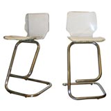 Vintage Pair of Chrome and Lucite Bar Stools.