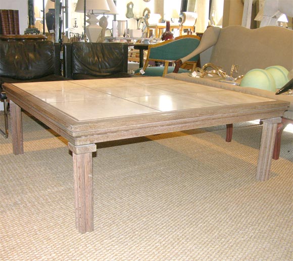 Cerused Oak and Travertine Coffee Table