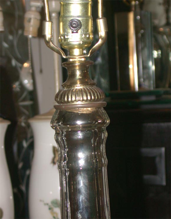 Pair of Mercury Glass Column Lamps In Excellent Condition In Bridgehampton, NY