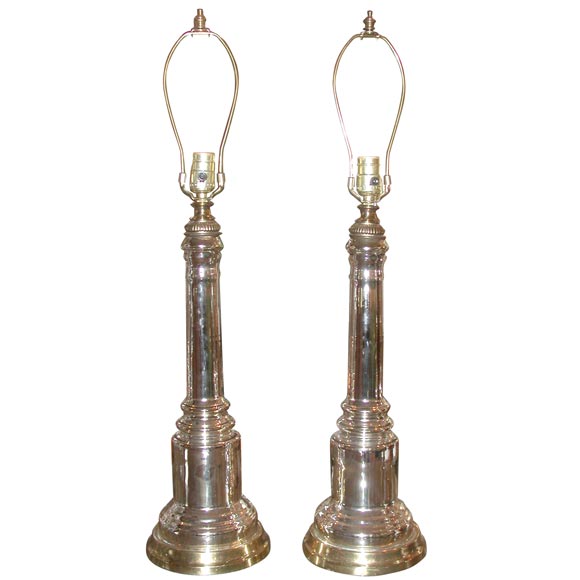 Pair of Mercury Glass Column Lamps
