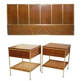 Paul Mccobb Headboard & Pair of Night Stands