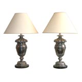 Pair of English Silvered Urn-Form Lamps