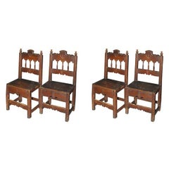 Antique Set of Four Carved Dining Side Chairs, Spanish Colonial, Early 19th Century