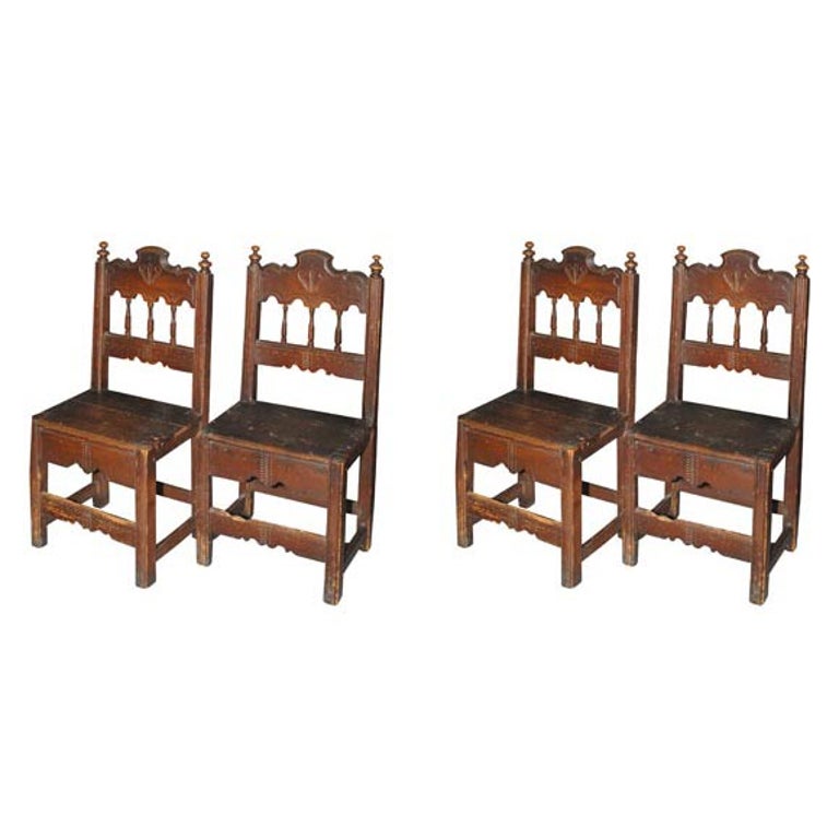 Set of Four Carved Dining Side Chairs, Spanish Colonial, Early 19th Century  For Sale at 1stDibs