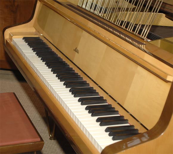 Mid Century fruitwood Sauter piano and stool 2