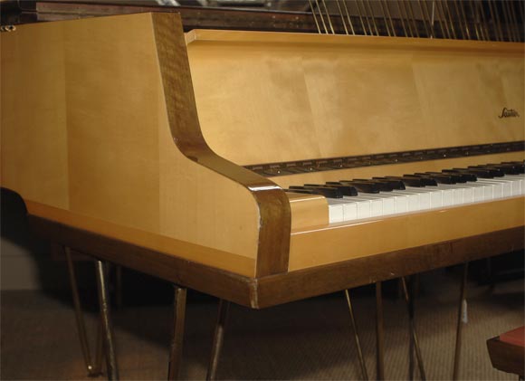 Mid Century fruitwood Sauter piano and stool 4