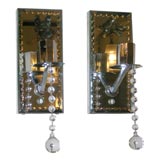 Pair of Chain Beveled Mirrored Sconces