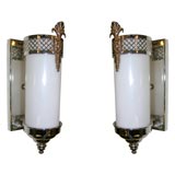 Pair of Nickle and Glass Art Deco Sconces