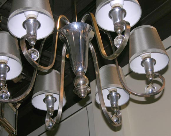 Silvered Bronze Chandelier w/ Crystal Ball Details