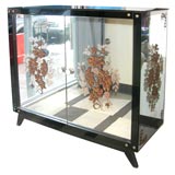 1940
s Hand Painted 
Etched Mirrored Cabinet