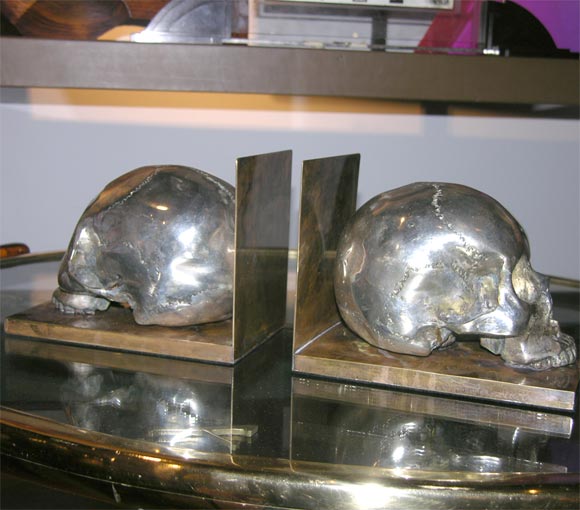 Mid-20th Century Bronze and Silver Skull Bookends