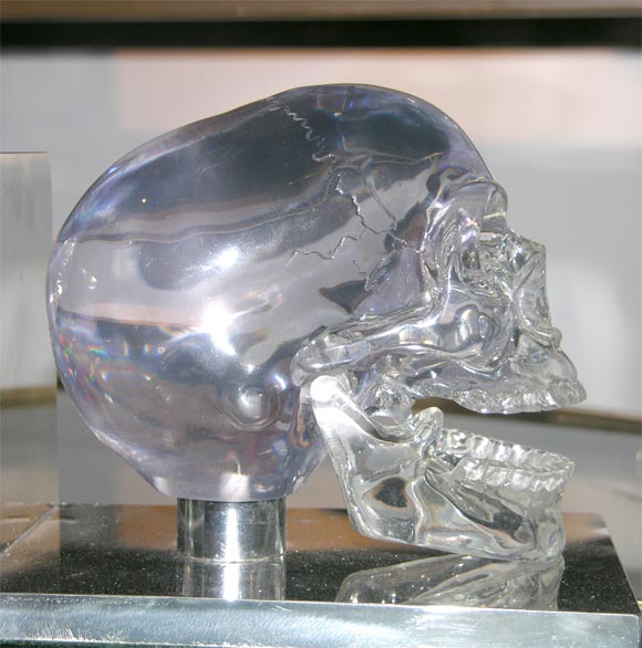 French Lucite and Nickel Skull Bookends