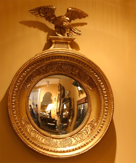19thC GILT BULL'S EYE MIRROR WITH EAGLE