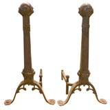 BROWN METAL ANDIRONS W/4 LEAVES HOLDING BALL FINIAL