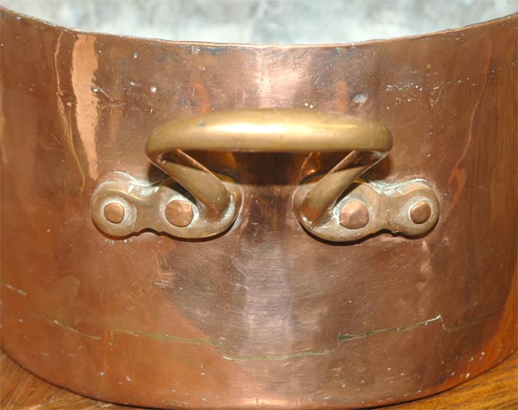 19th Century English copper & brass two-handled pan For Sale