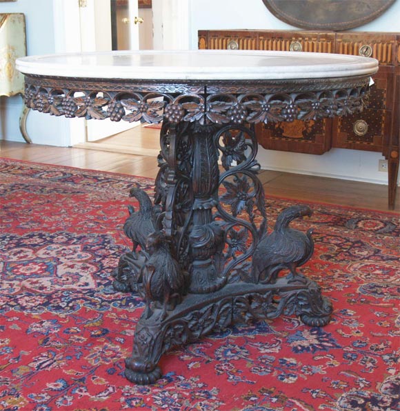 Early 19th c Burmese Center table with grooved marble top.