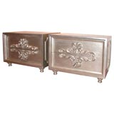 PAIR OF SILVER LEAFED END CABINETS BY JAMES MONT
