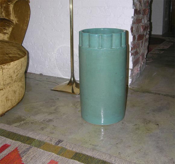 Large Green French Ceramic Umbrella Stand/ Floor Vase