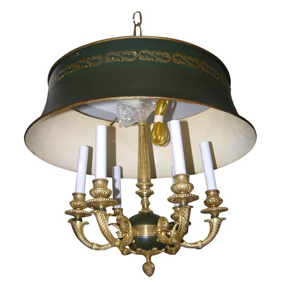 fabulous bouillotte chandelier with original metal shade For Sale