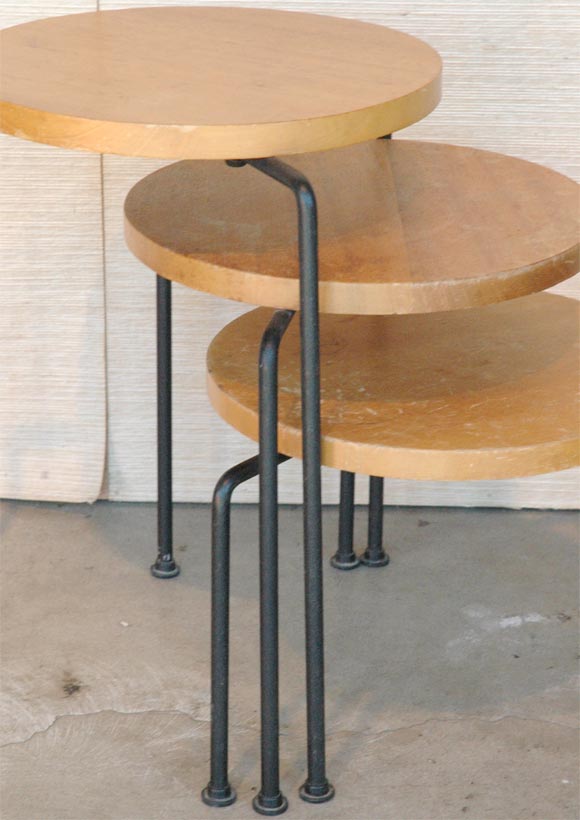 American Set of 3 mahogany & iron nesting stools, Luther Conover