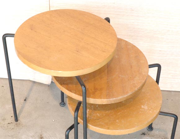 Mid-20th Century Set of 3 mahogany & iron nesting stools, Luther Conover