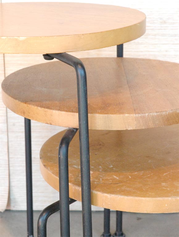 Iron Set of 3 mahogany & iron nesting stools, Luther Conover