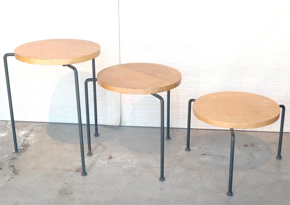 Set of 3 mahogany & iron nesting stools, Luther Conover 2