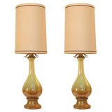 Pair of Murano green and rust glass lamps