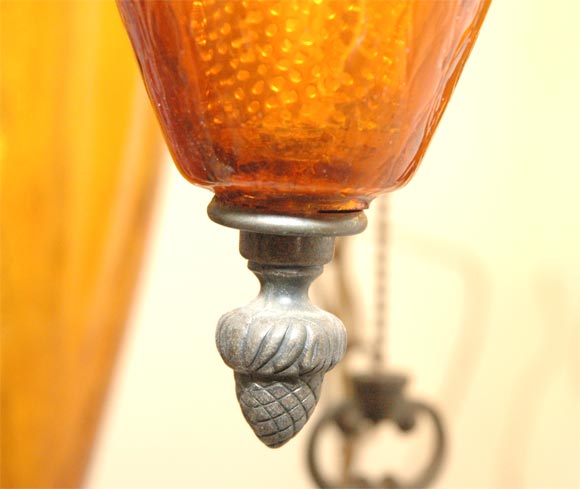 3 tier Amber Glass Chandelier or Swag Lamp For Sale 1