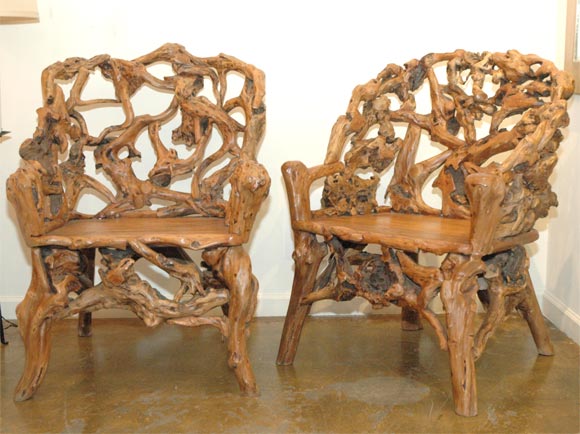 Pair of Large Root Chairs