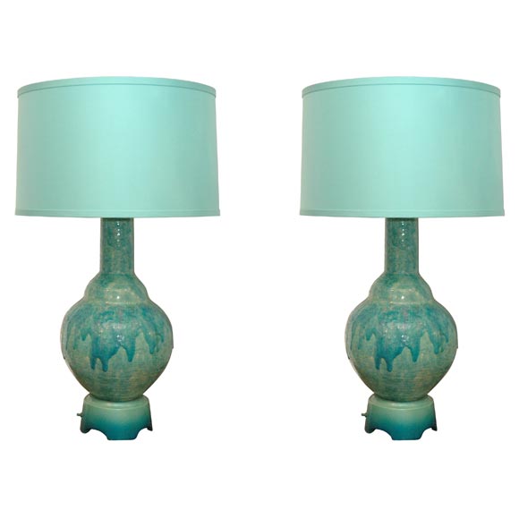 Pair of Turquoise Lava Glaze Lamps