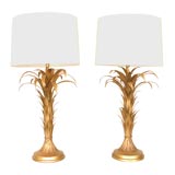 PAIR OF GOLD METAL PALM TREE LAMPS