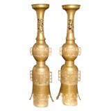 Antique Chinese Gilt Brass Candle Stands