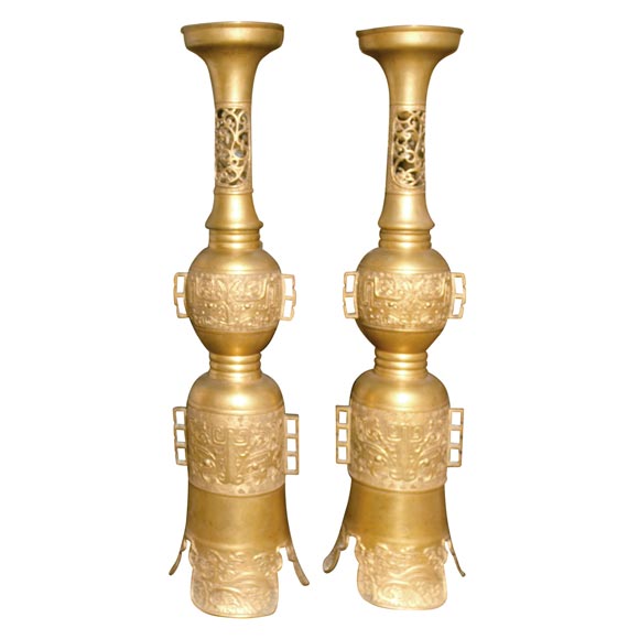 Antique Chinese Brass Candle Holders 7 For Sale on 1stDibs