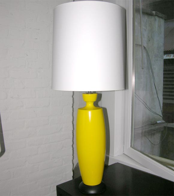 American Pair of Yellow Ceramic Lamps