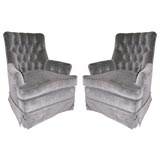 Pair of Brown Velvet Tufted Club Chairs