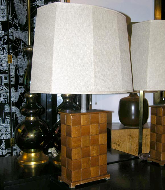 American Pair of Oak Table lamps by Paul Laszlo for Brown Saltman