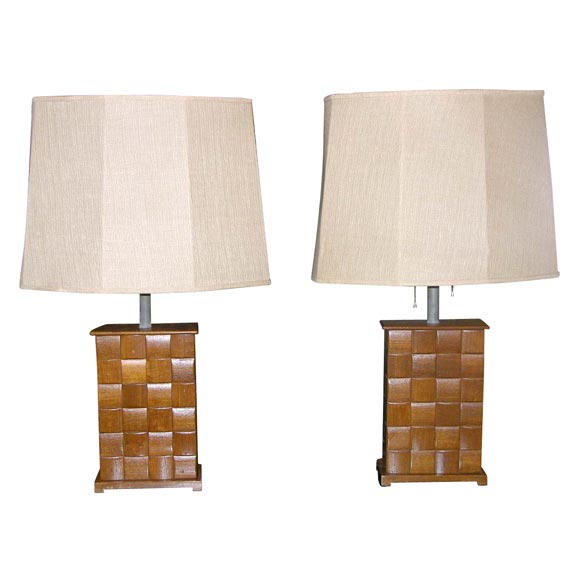 Pair of Oak Table lamps by Paul Laszlo for Brown Saltman