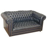 Vintage Tuffted Blue Leather Chesterfield Sofa