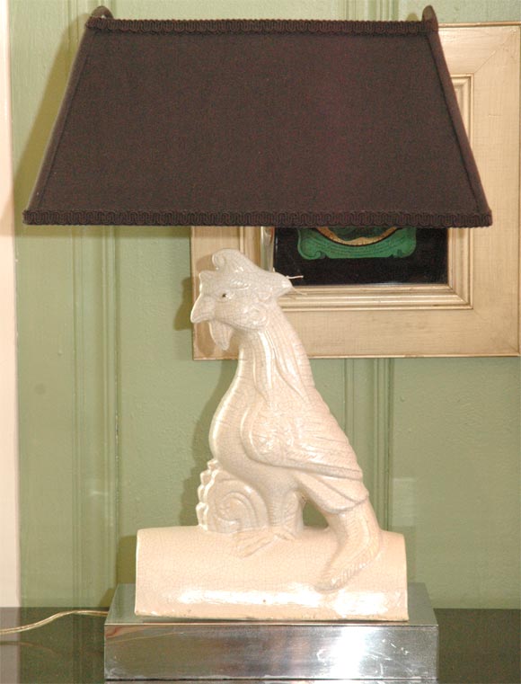 Pair of Asian Bird Lamps made with antique Chinese roof tiles mounted on metal plynths.