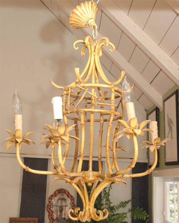 Faux Bamboo Pagoda chandelier with six lights.