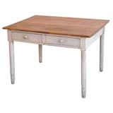 19THC ORIGINAL GREY PAINTED TWO DRAWER  WORK TABLE