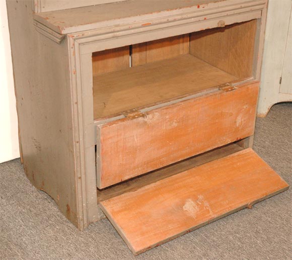 19THC FOLKY ORIGINAL GREY OVER RED PAINTED STEPBACK CUPBOARD 3
