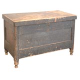 19THC  SMALL SCALE ORIGINAL BLACK PAINTED BLANKET CHEST