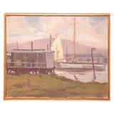 Vintage 1936 Lewis Carlston Ryan Harbor Scene