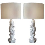 Pair of 40's Plaster Feather Lamps